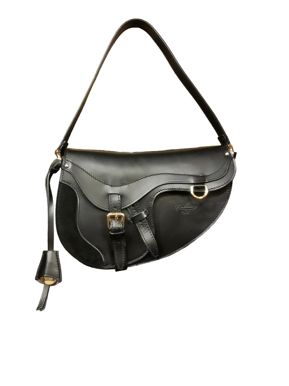 Borsa a sella in pelle con doppia tracolla Boldrini 07321 Nero - Pelletteria Allegrini