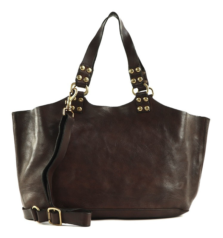 Borsa a spalla Atena in pelle Campomaggi C036320ND X0001 testa di moro