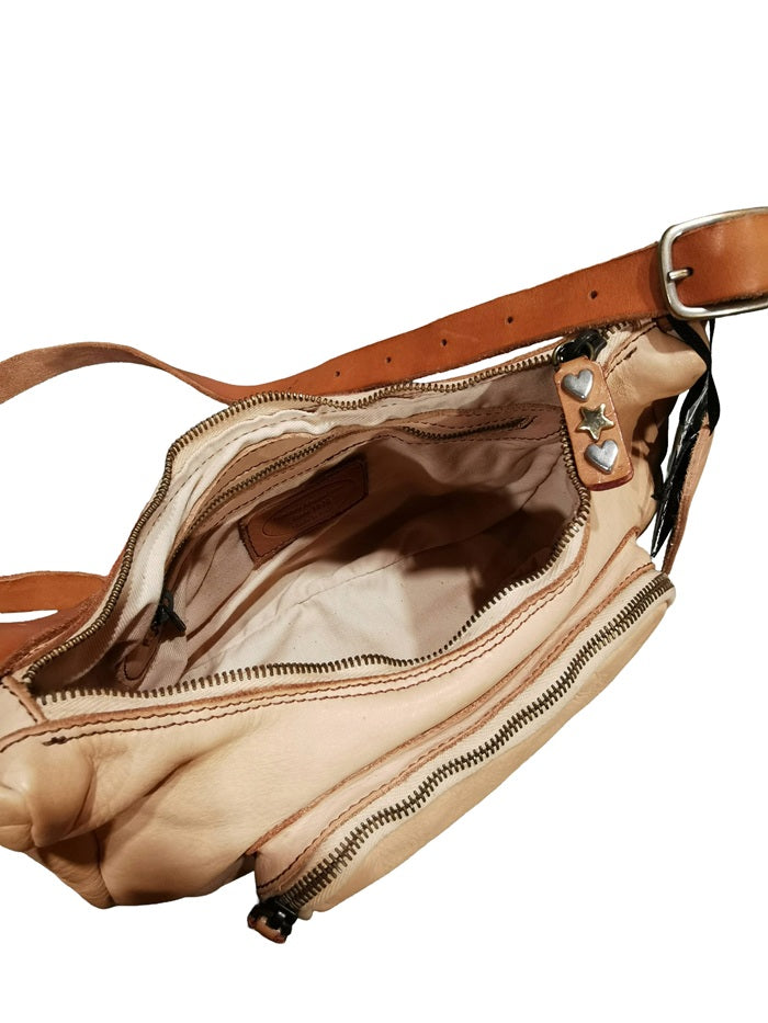 Leather Shoulder Bag with Strap Pelletteria Allegrini Filippo 1644 Beige