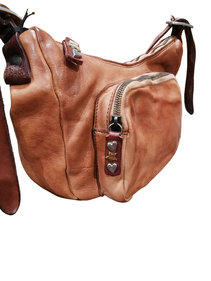 Leather Shoulder Bag with Strap Pelletteria Allegrini Filippo 1644 Cognac