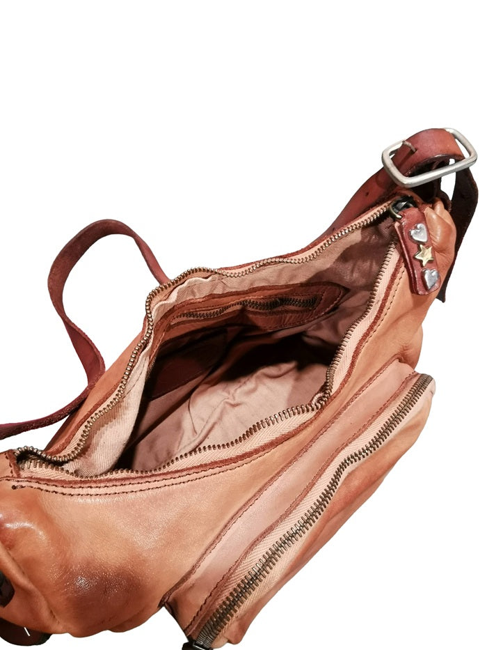 Leather Shoulder Bag with Strap Pelletteria Allegrini Filippo 1644 Cognac