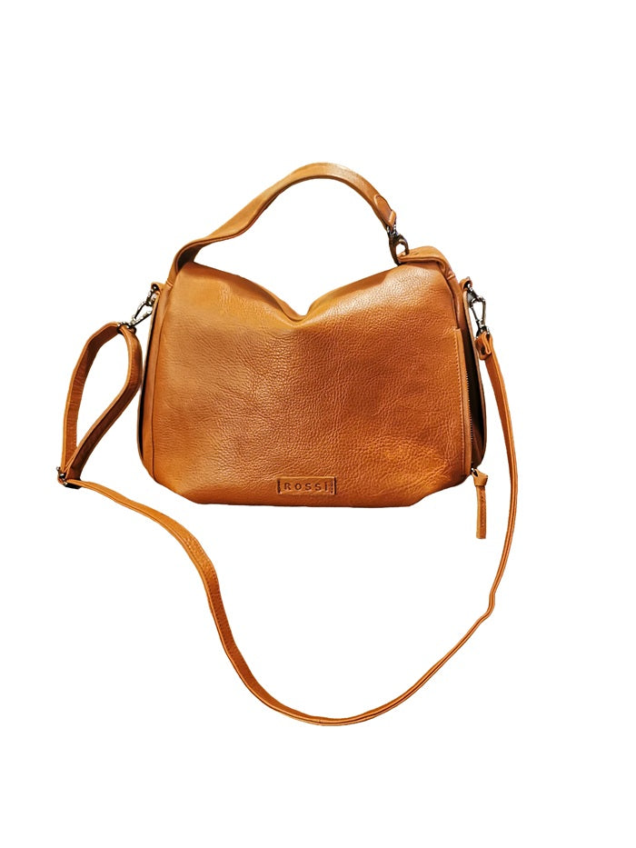 Borsa a spalla in pelle tamponata Bruno Rossi R76/G Brandy