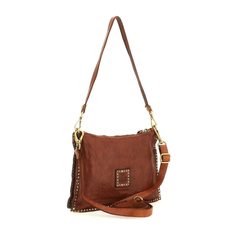 Borsa a tracolla in pelle con strass Eva Campomaggi C031070ND X3048 Cognac