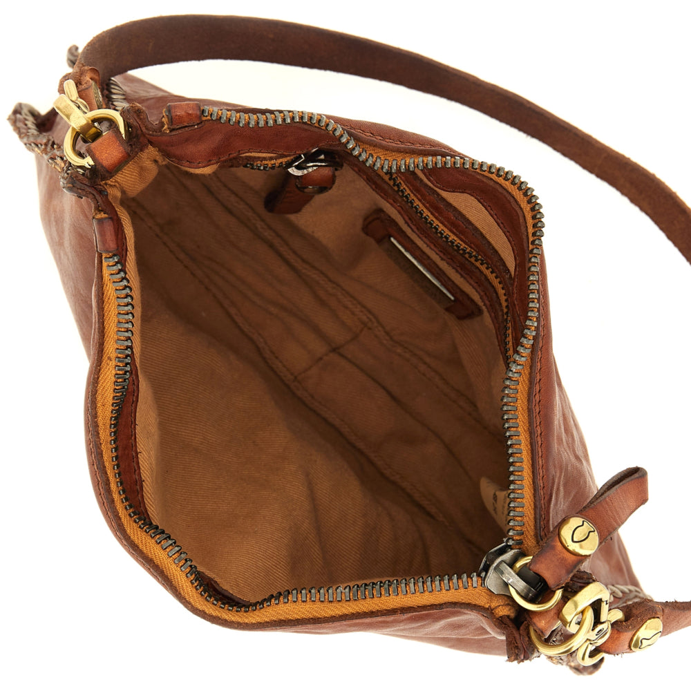 Borsa a tracolla in pelle con strass Eva Campomaggi C031070ND X3048 Cognac