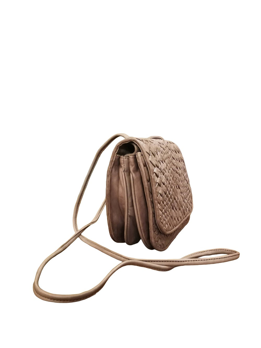Woven Leather Shoulder Bag Visonà ESMERALDA 20315 Dark Brown