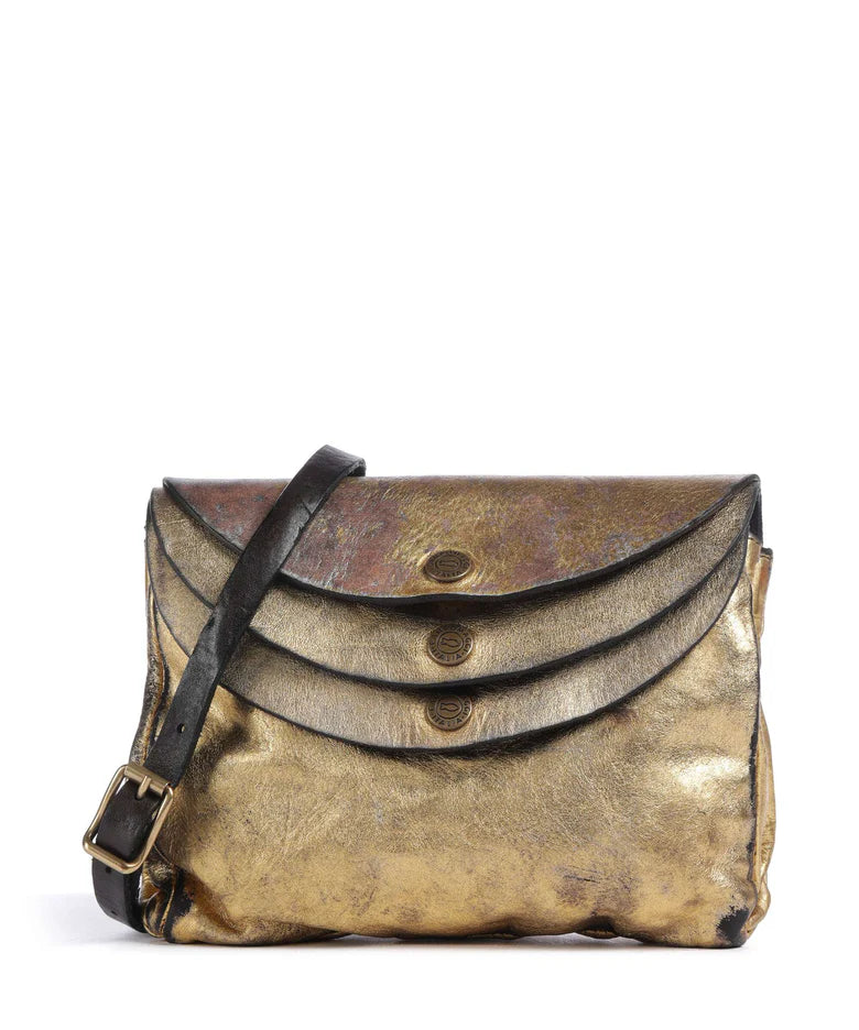Borsa a tracolla in pelle laminata Campomaggi C012960ND X0029 Oro+T/Moro