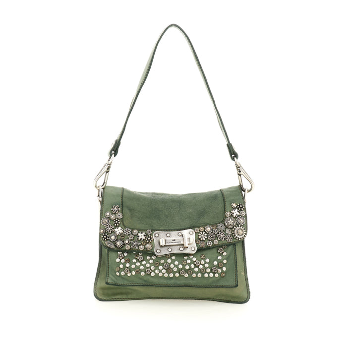 Leather Shoulder Bag Isola Del Giglio Agnese Campomaggi C016500ND X2989 Lake (Green)
