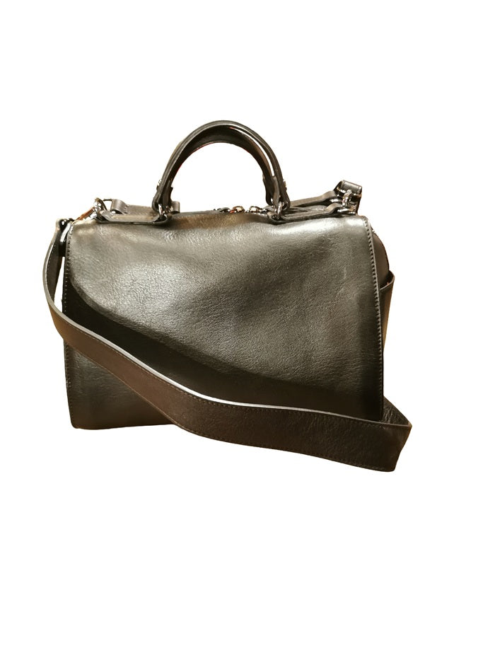 Borsa con manici in pelle tamponata Bruno Rossi R343/M Nero