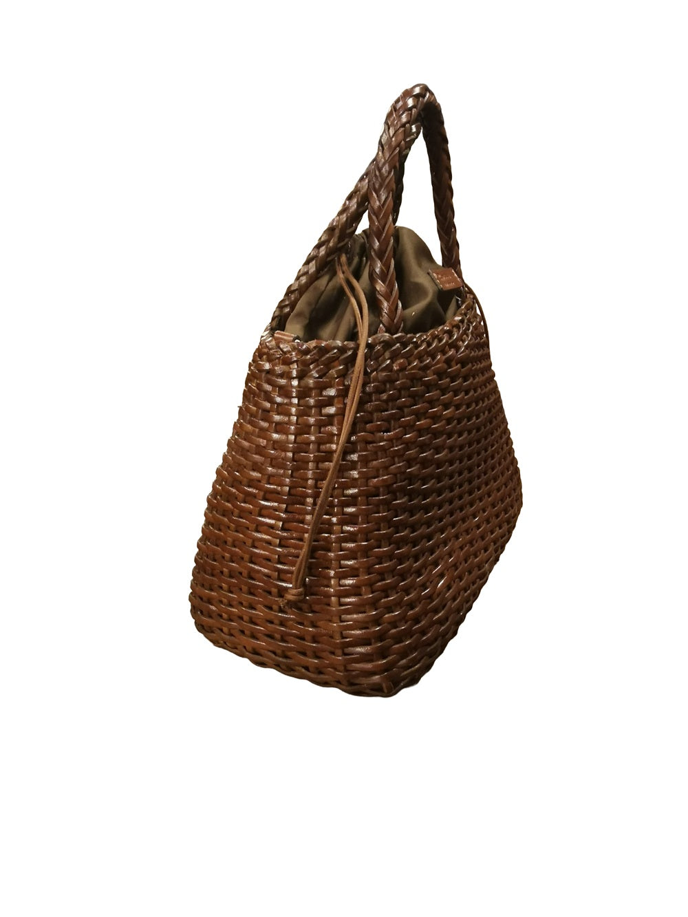 Borsa grande con doppi manici e tracolla in pelle intrecciata Bruno Rossi T5 Caffè