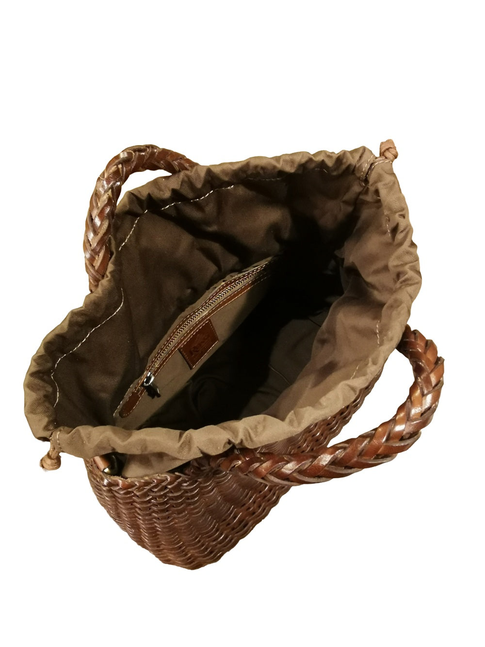 Borsa grande con doppi manici e tracolla in pelle intrecciata Bruno Rossi T5 Caffè