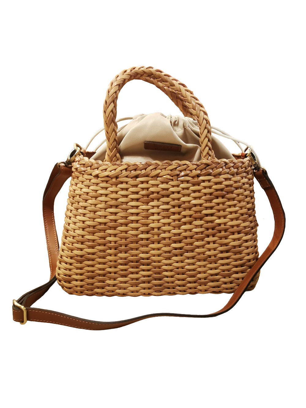 Borsa grande con doppi manici e tracolla in pelle intrecciata Bruno Rossi T5 Cuoio