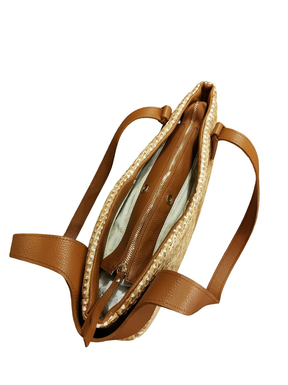 Borsa grande con due manici in pelle e rafia Bruno Rossi PA257 Corda