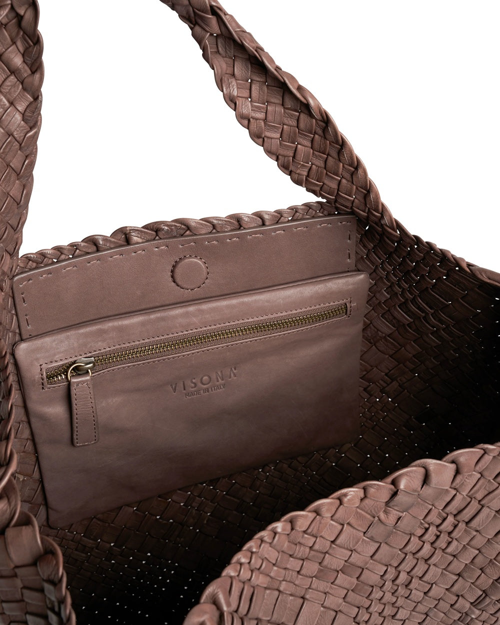 Borsa grande intrecciata in pelle Visonà 20317 Testa di moro