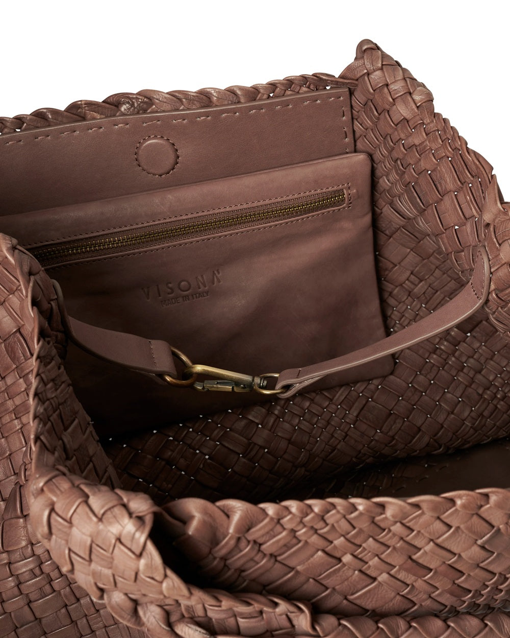 Borsa grande intrecciata in pelle Visonà 20317 Testa di moro