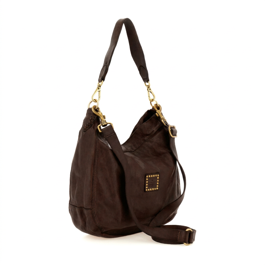 "OTTAVIA" leather shoulder bag with crossbody strap Campomaggi C044080ND-X0597 dark brown