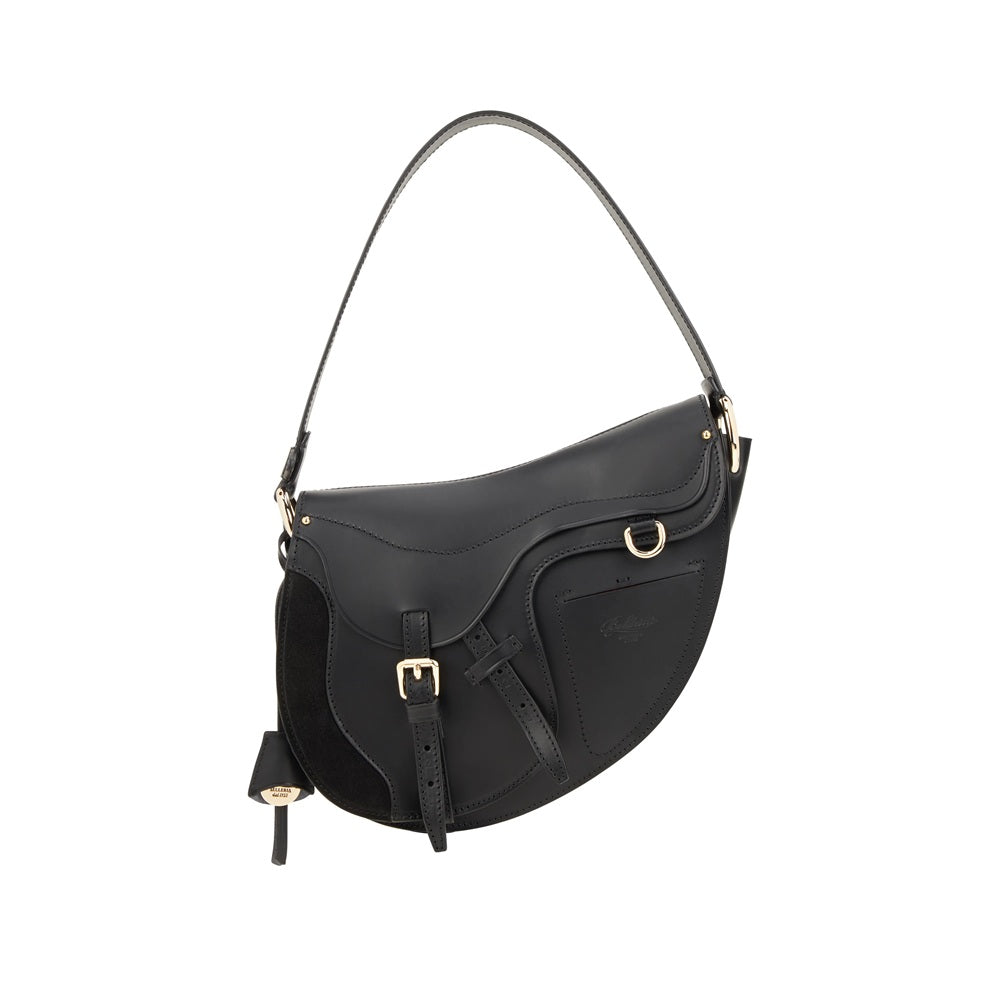Borsa a sella in pelle con doppia tracolla Boldrini 07321 nero