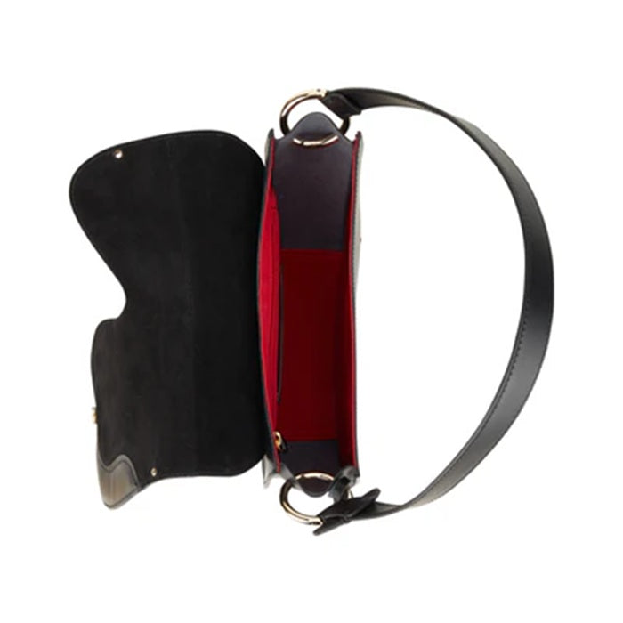 Borsa a sella in pelle con doppia tracolla Boldrini 07321 nero