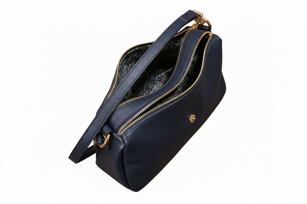 Borsa in pelle con doppia tracolla Bruno Rossi ML176 Blu - Pelletteria Allegrini