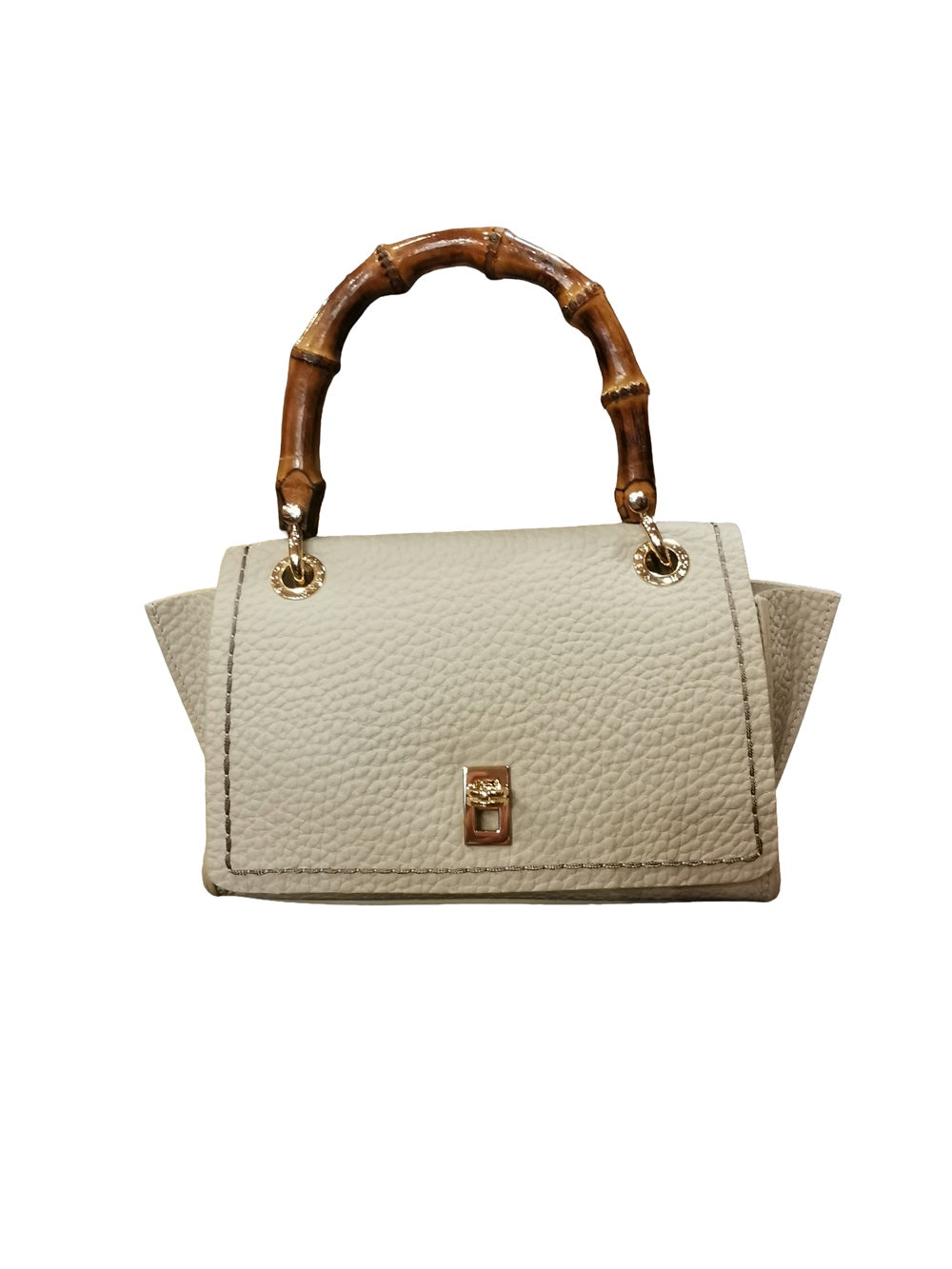 Borsa in pelle con manico bamboo Visonà 20149 beige
