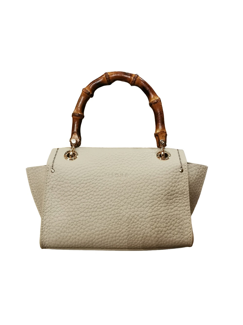 Borsa in pelle con manico bamboo Visonà 20149 beige