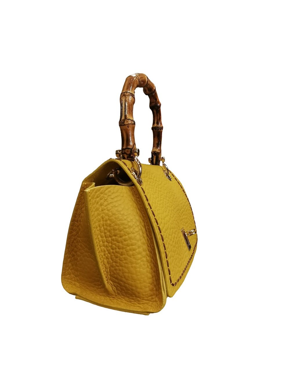 Borsa in pelle con manico bamboo Visonà 20149 dijon - Pelletteria Allegrini