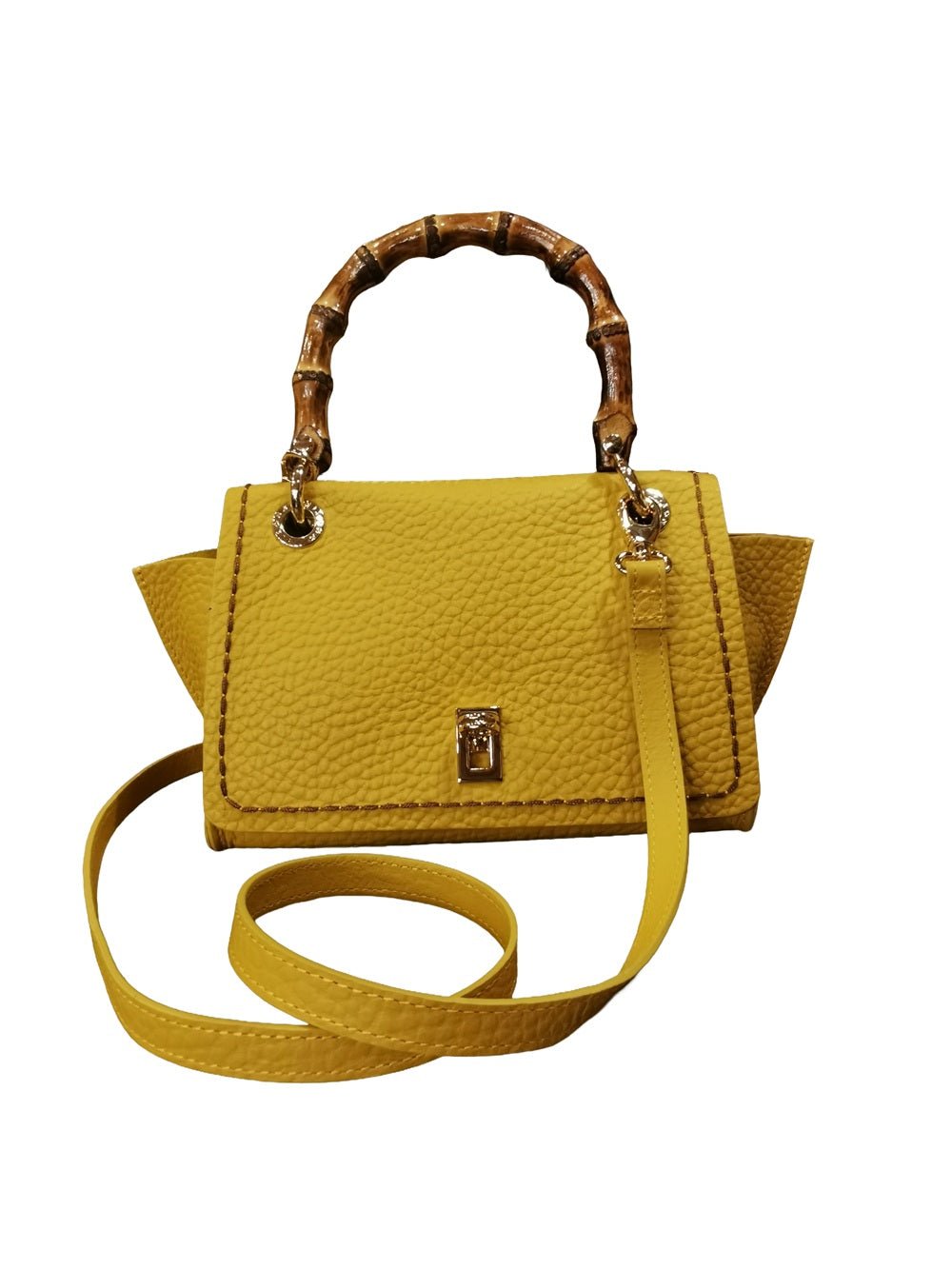 Borsa in pelle con manico bamboo Visonà 20149 dijon - Pelletteria Allegrini
