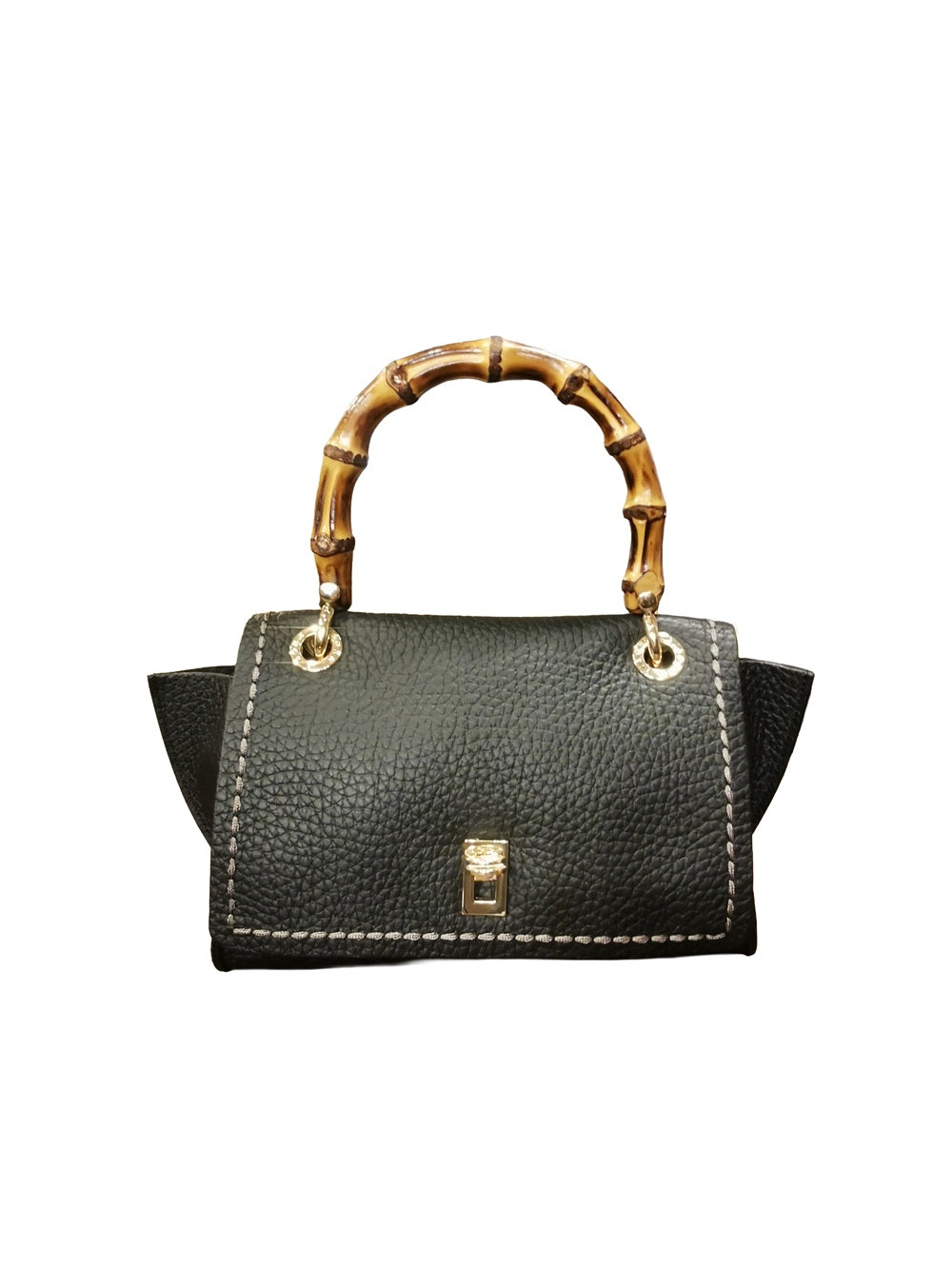 Borsa in pelle con manico bamboo Visonà 20149 nero