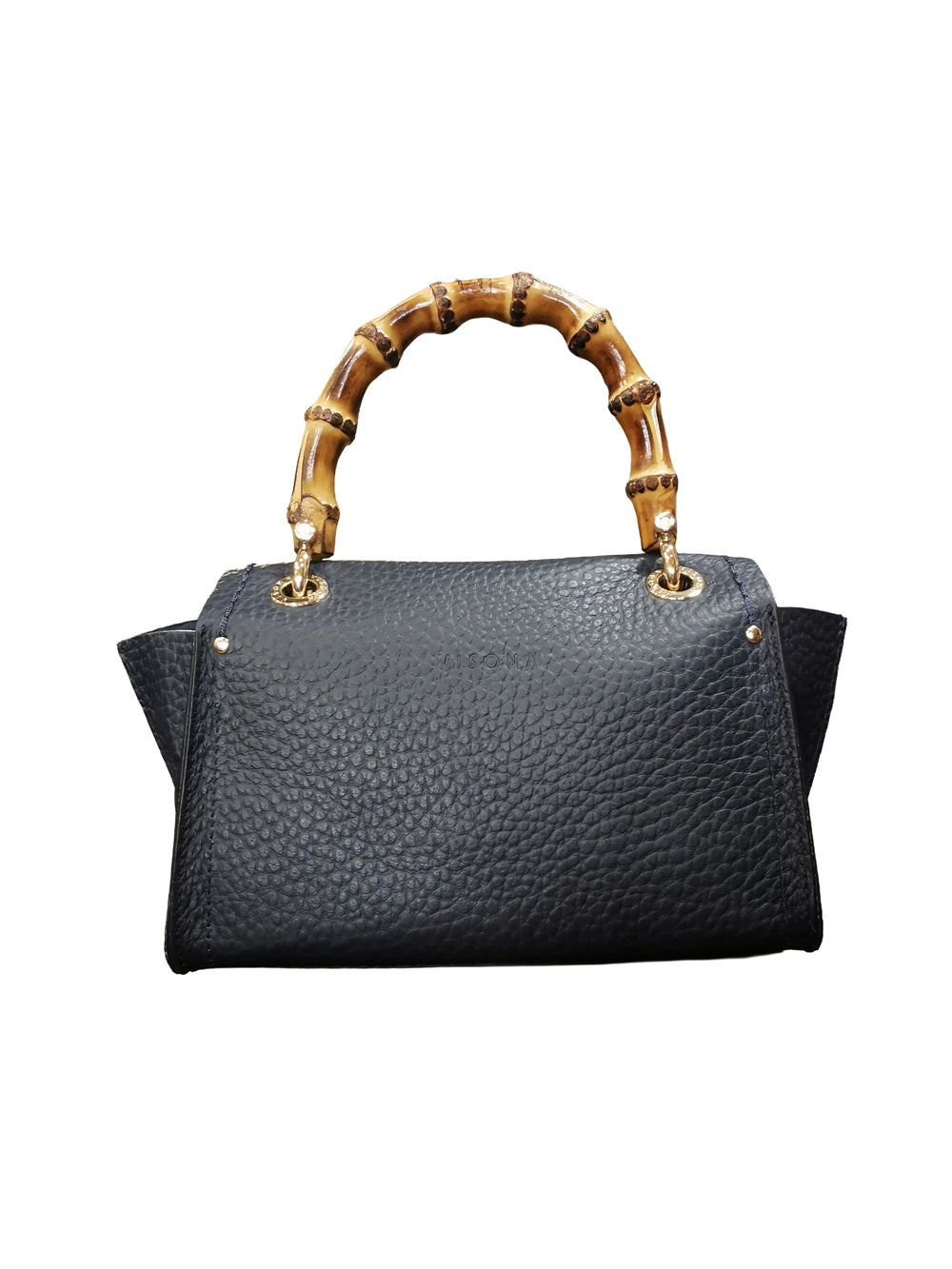 Borsa in pelle con manico bamboo Visonà 20149 pacifico
