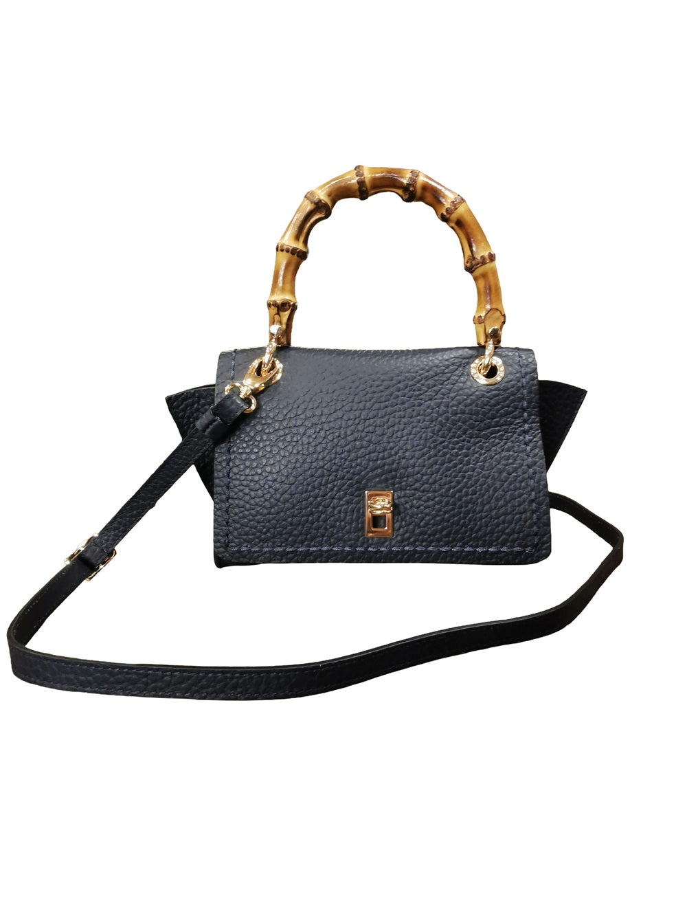 Borsa in pelle con manico bamboo Visonà 20149 pacifico