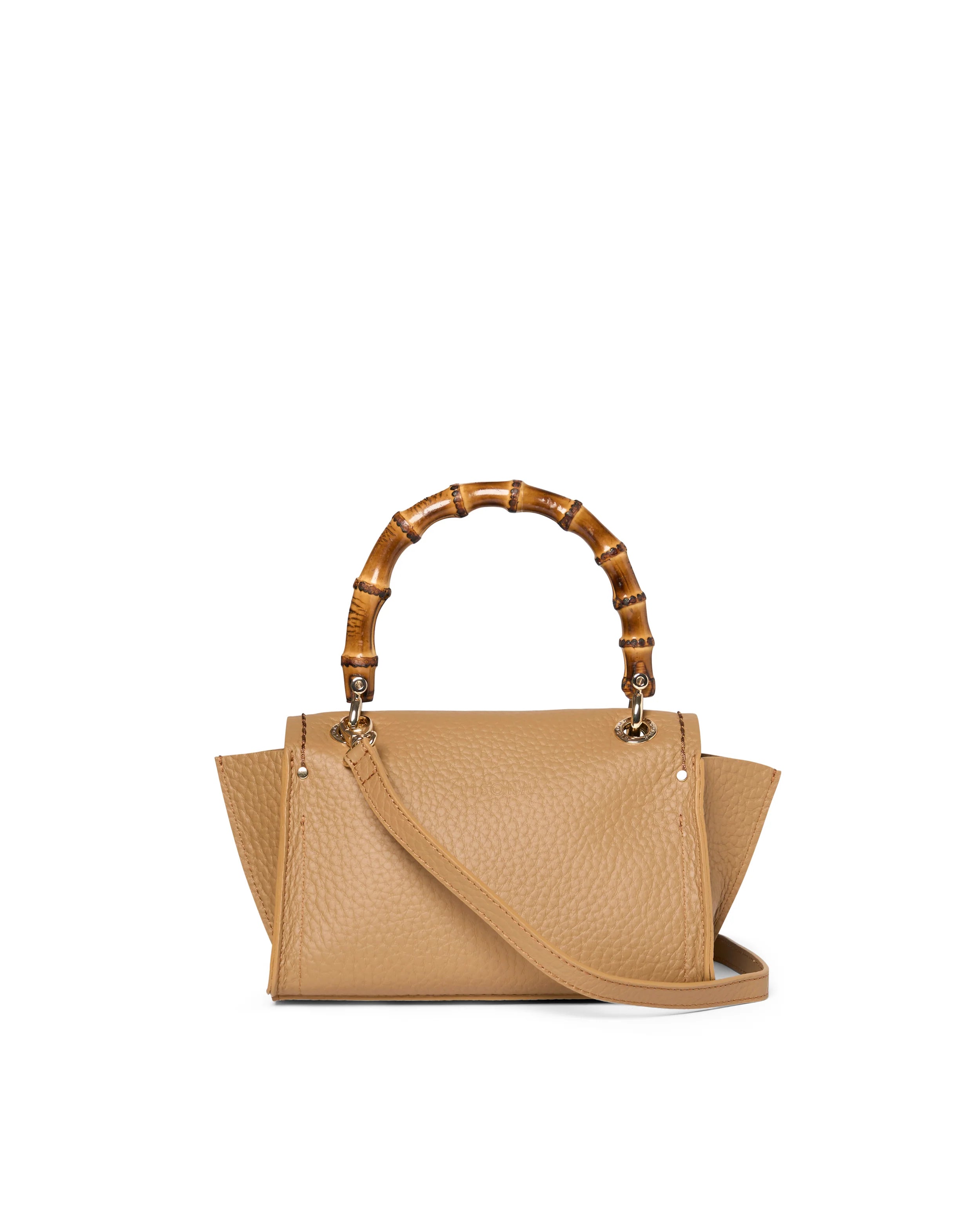 Borsa in pelle con manico bamboo Visonà 20149 tan