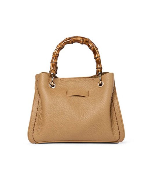 Borsa in pelle con manico bamboo Visonà 20157 tan - Pelletteria Allegrini