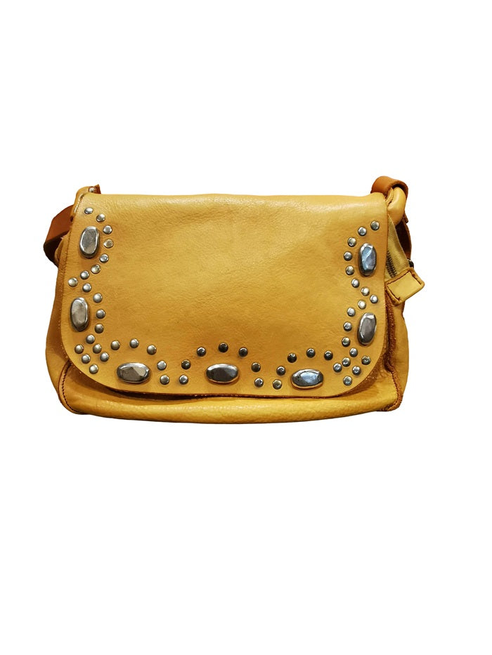 Borsa in pelle con patta e borchie Pelletteria Allegrini Filippo 1647 Giallo