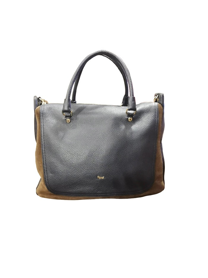 Borsa in pelle e camoscio Bruno Rossi C26/G Oceano/Caffè