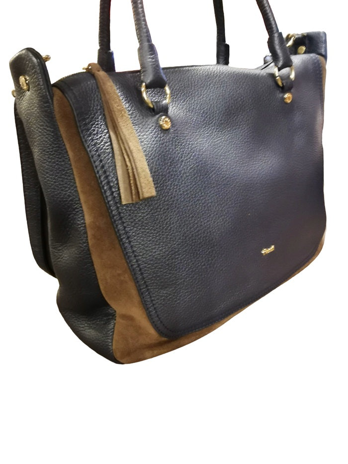 Borsa in pelle e camoscio Bruno Rossi C26/G Oceano/Caffè