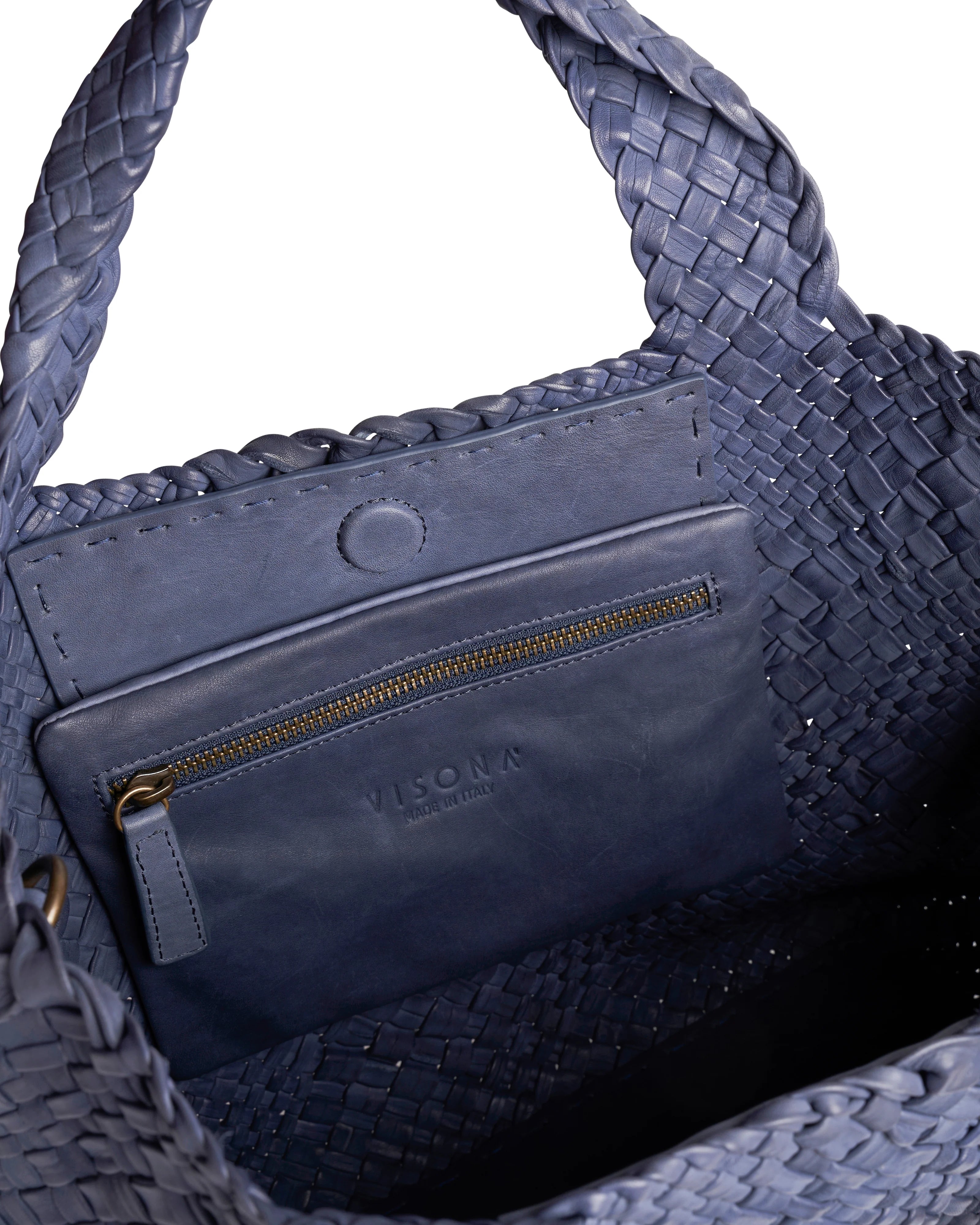 Borsa in pelle intrecciata Visonà 20316 navy