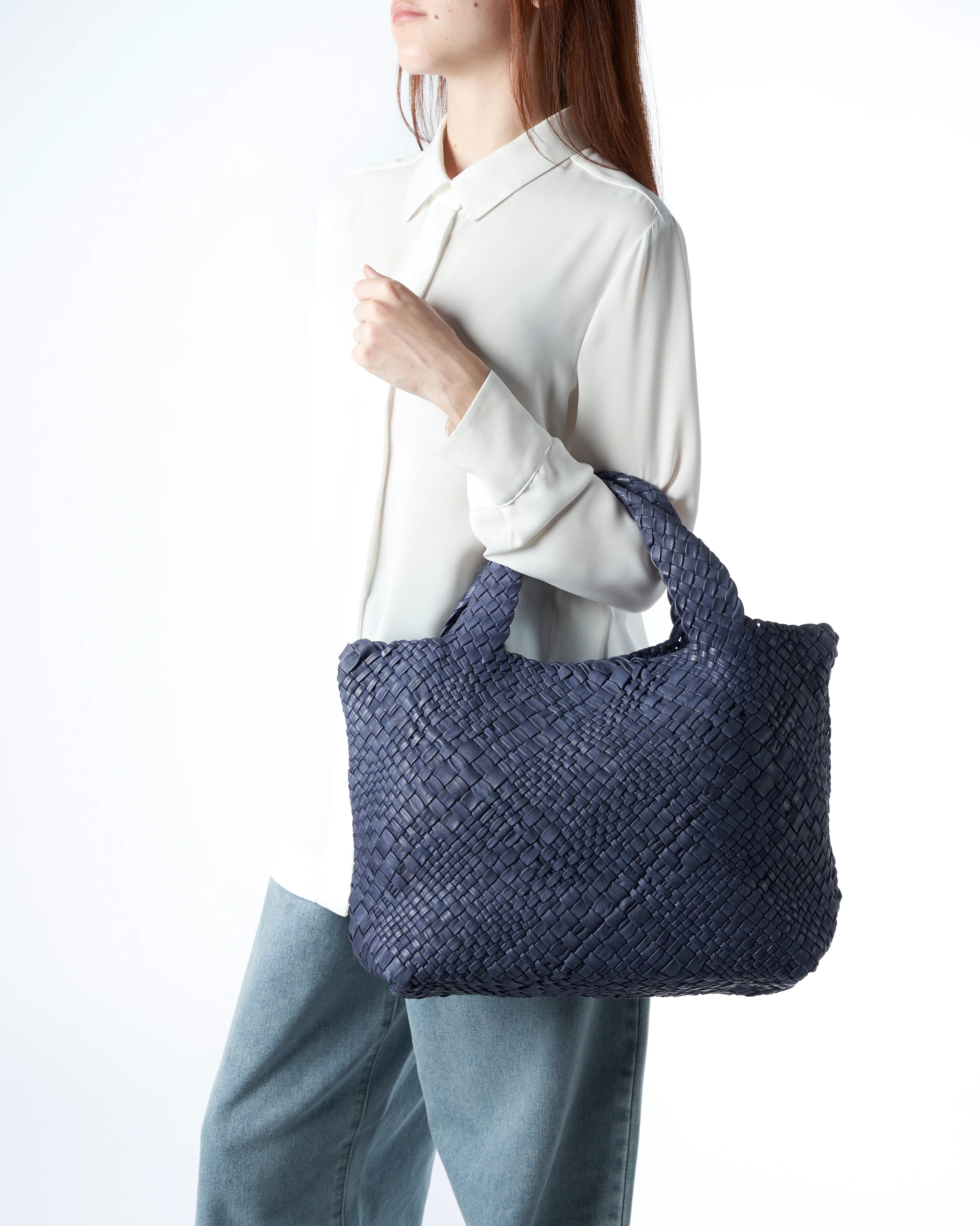 Borsa in pelle intrecciata Visonà 20316 navy