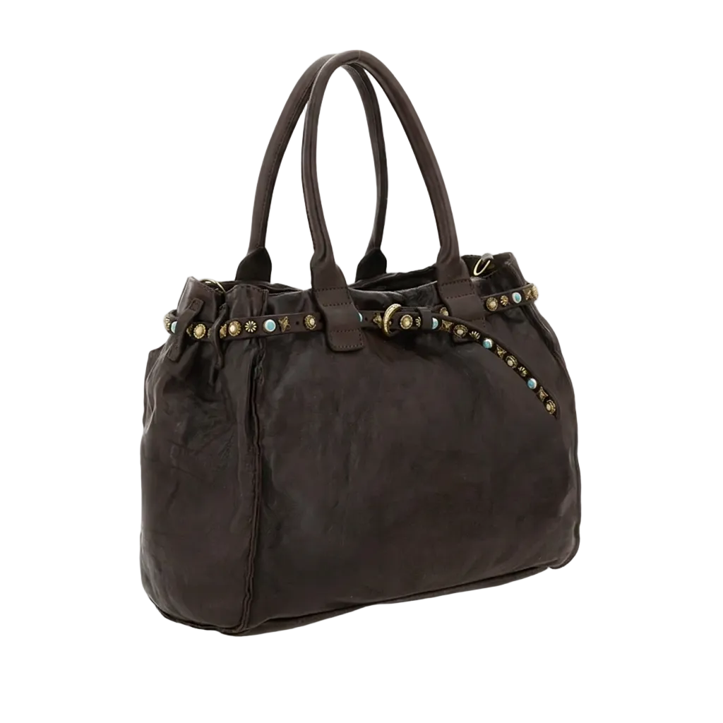 Shopping Rossella con stelle e pelle Campomaggi C041020ND X3159 moro