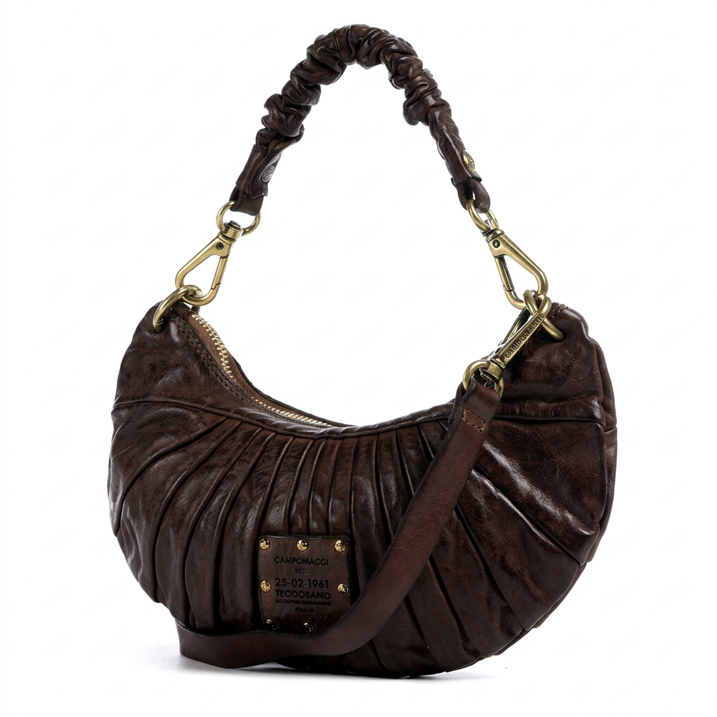 Half-moon handbag WITH SHOULDER STRAP size XS in Campomaggi leather C044070ND X3176 DARK BROWN