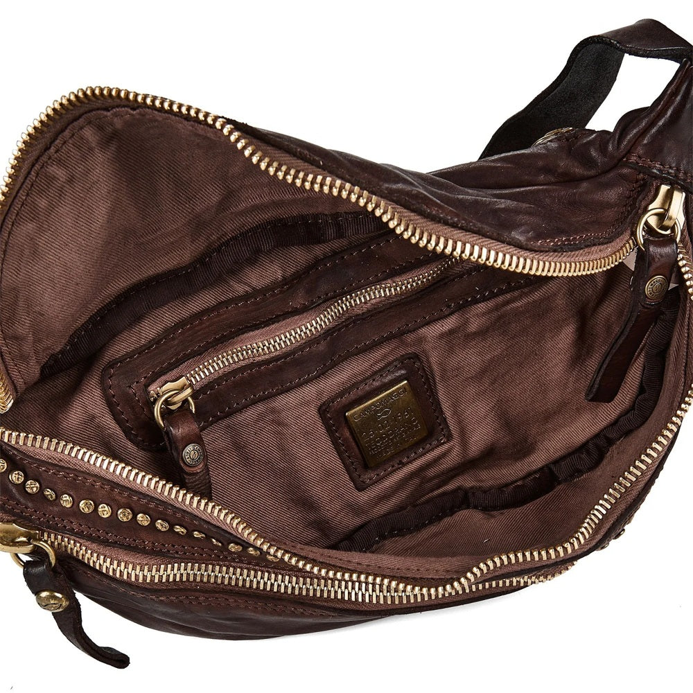 Borsa marsupio in pelle con borchie Campomaggi C036430ND-X0007 Testa di moro