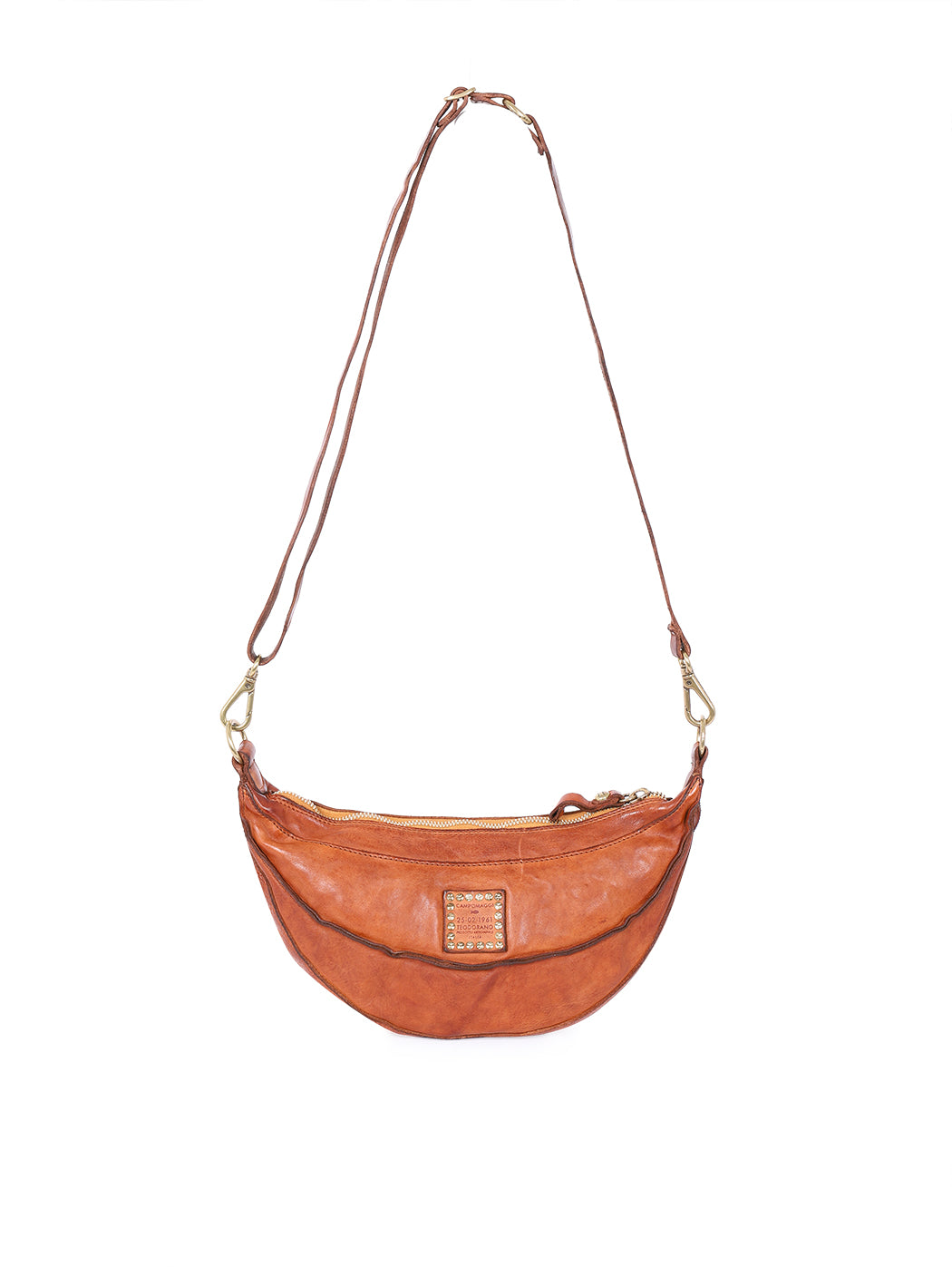 Big halfmoon leather bag/bum bag Campomaggi C040240ND X0001 cognac