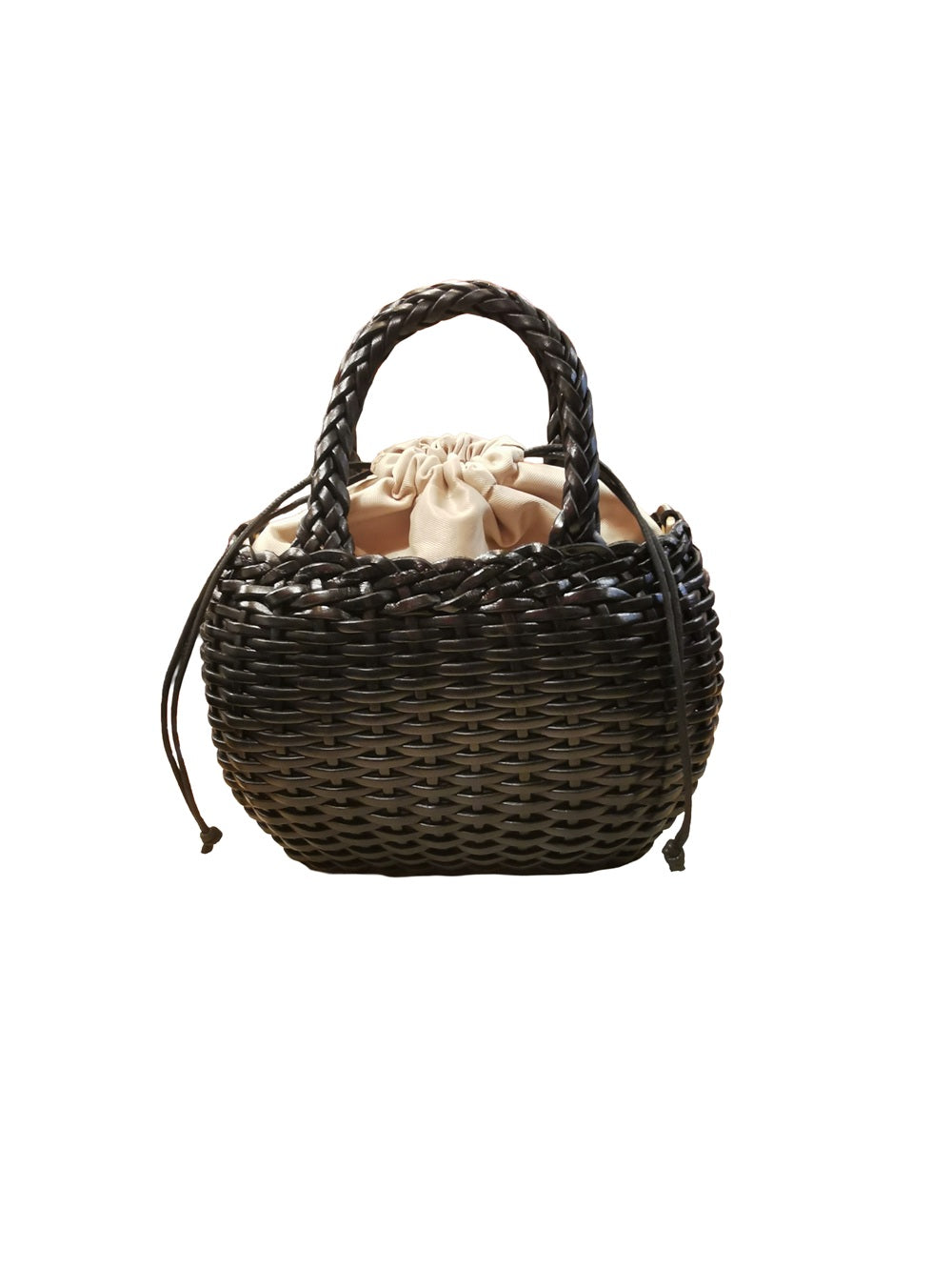 Borsa media con doppi manici in pelle intrecciata Bruno Rossi T3 Nero