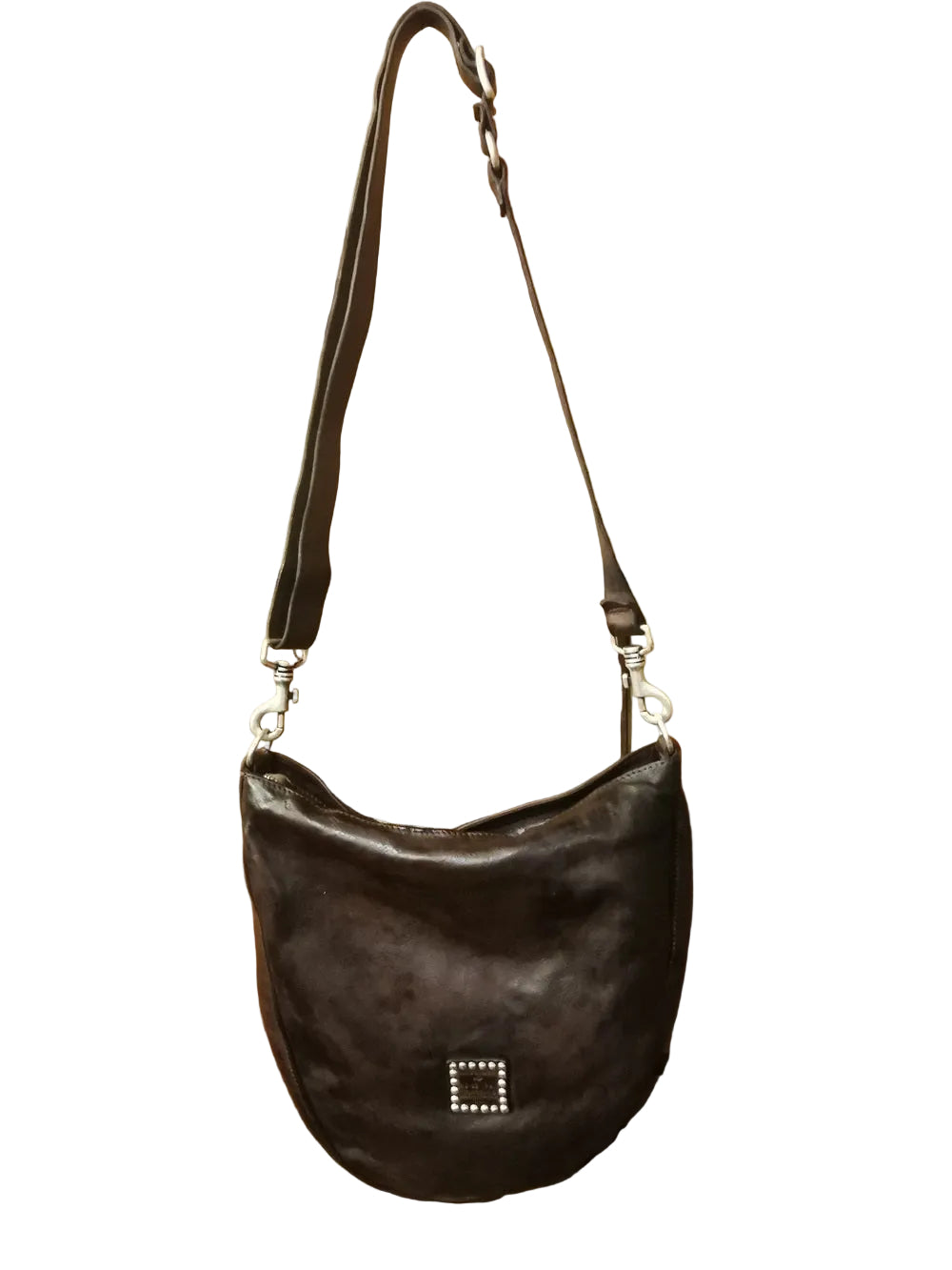 Borsa monospalla realizzata interamente in pelle e pelle di vacchetta a pelo, con doppia tracolla una corta e una lunga, entrambe staccabili. Made in Italy