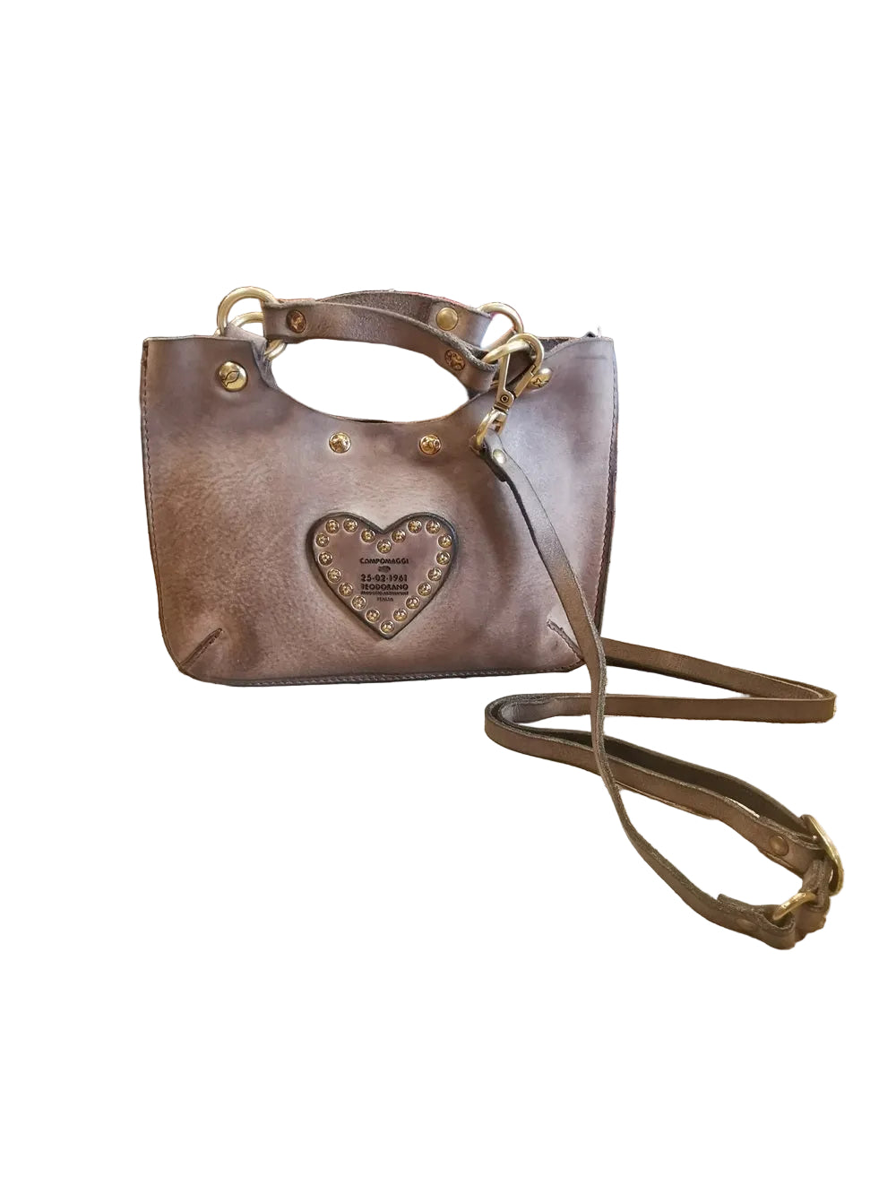 Small Crossbody Leather Bag with heart Campomaggi C034580ND-X3140 Cement