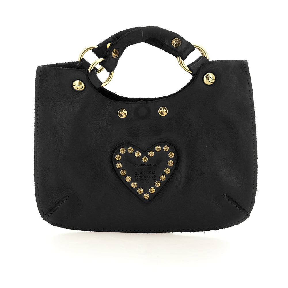 Borsa piccola a tracolla in pelle con cuore Campomaggi C034580ND-X3140 Nero