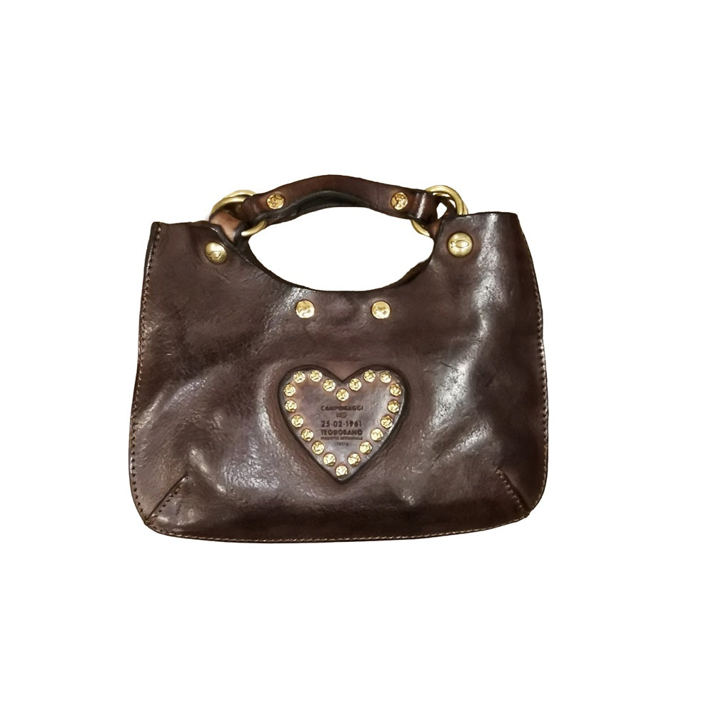 Small Crossbody Leather Bag with heart Campomaggi C034580ND-X3140 Dark brown