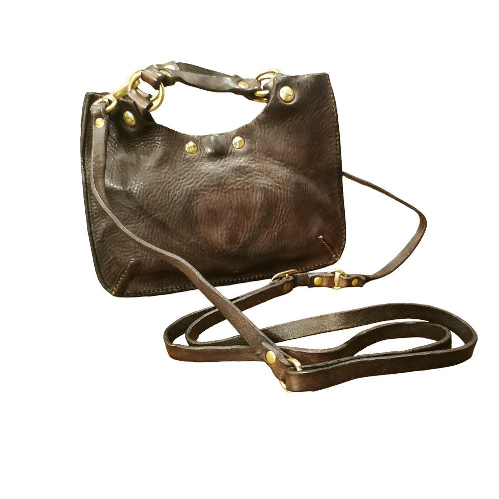 Small Crossbody Leather Bag with heart Campomaggi C034580ND-X3140 Dark brown