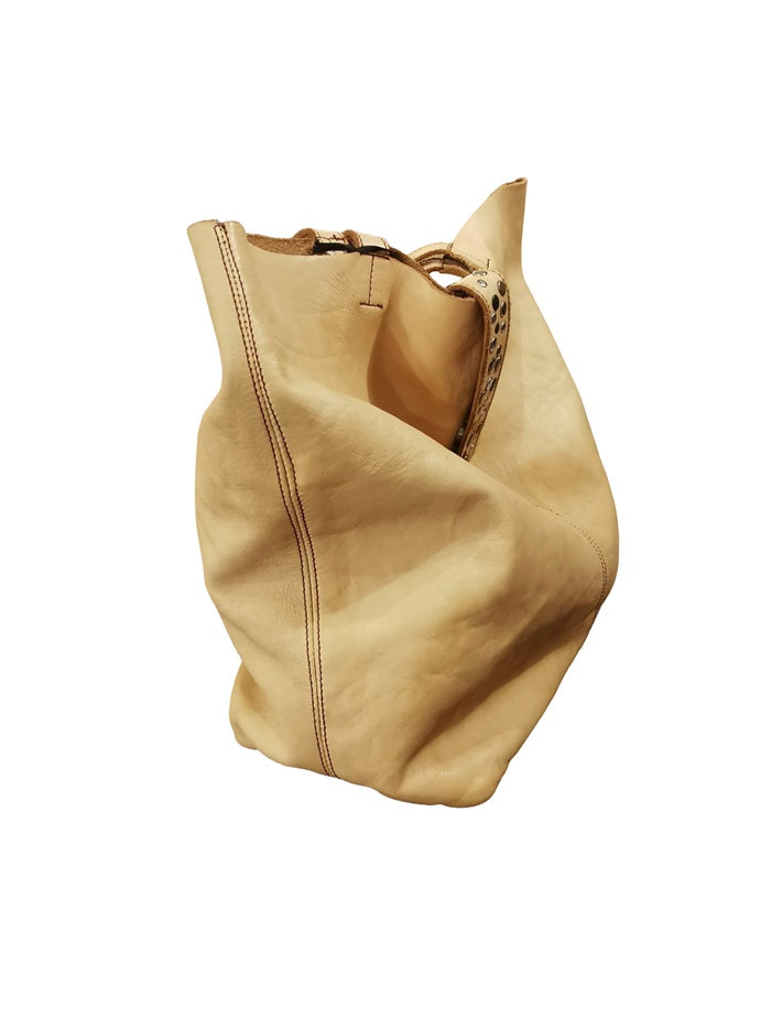 Leather Shopper Bag Pelletteria Allegrini Filippo 1039 Beige