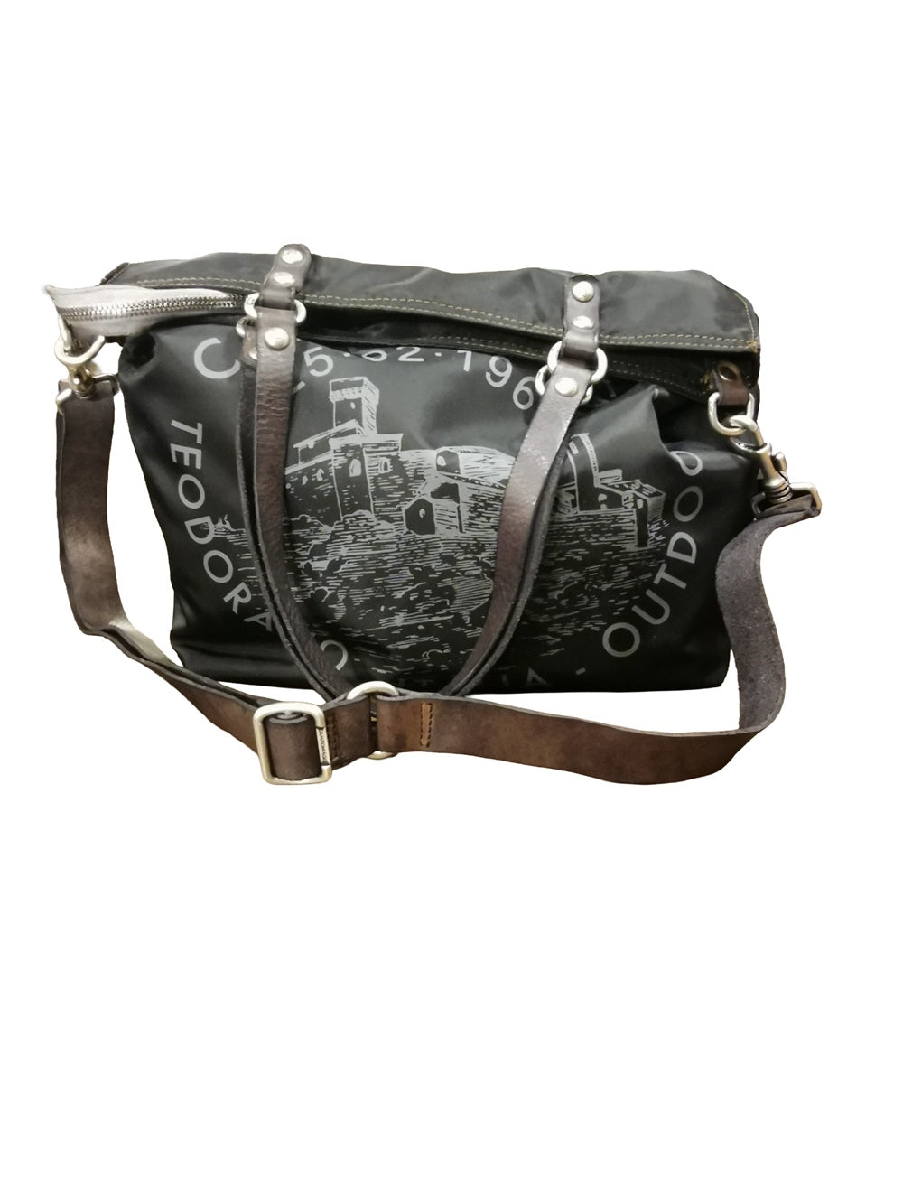 Borsa shopper in tessuto "vela" con manici e tracolla Campomaggi C041720ND-X2772 Nero+T/Grigio