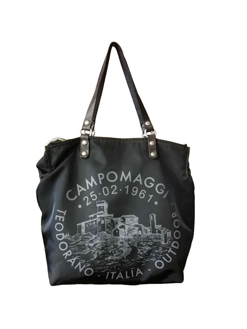 Borsa shopper in tessuto "vela" con manici e tracolla Campomaggi C041720ND-X2772 Nero+T/Grigio