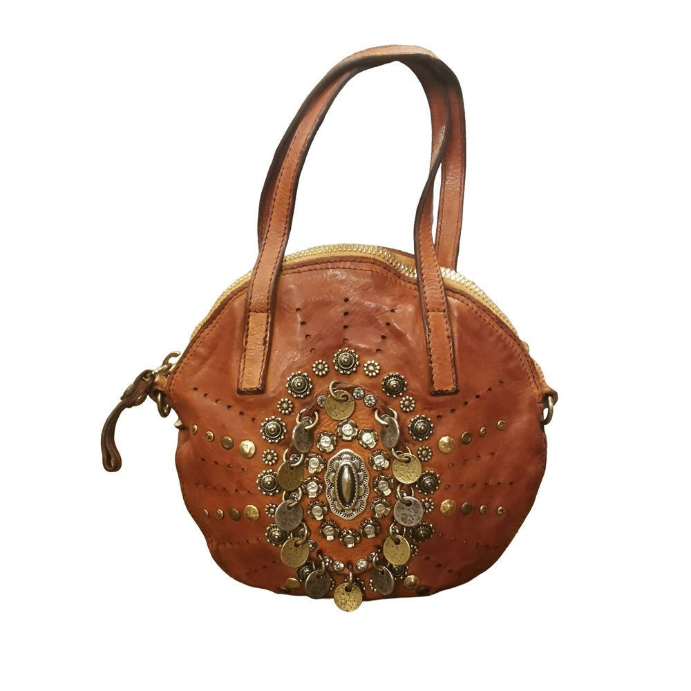 Borsa tonda con medaglie e borchie Campomaggi C016140ND-X3136 Cognac